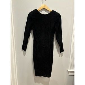 Vintage 80's Ann Taylor Black Suede Open V back Dress
